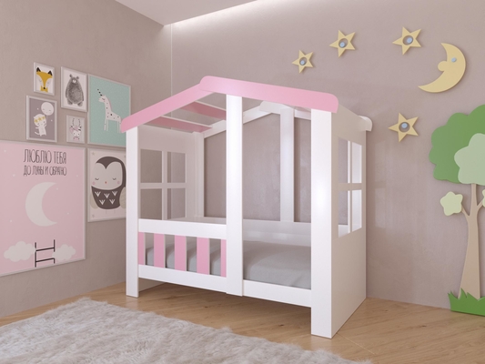 Детская кровать  Кровать Астра Домик Белый/Розовый без ящика