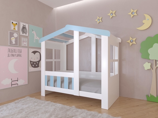 Детская кровать  Кровать Астра Домик Белый/Голубой без ящика