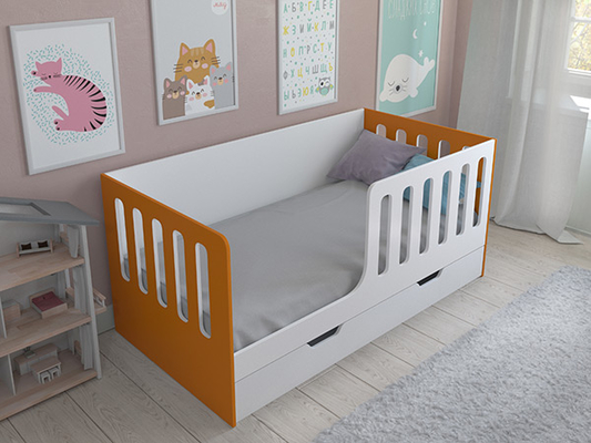 Детская кровать  Кровать Астра 12 с ящиком Белый/Оранжевый