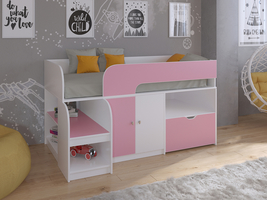 Кровать чердак Астра 9 V4 Белый/Розовый