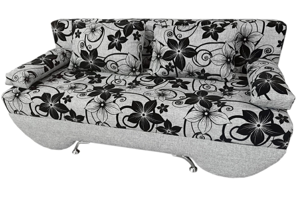 Диван тканевый прямой Валенсия Диван-кровать «Валенсия» цветы на сером фоне и серая рогожка