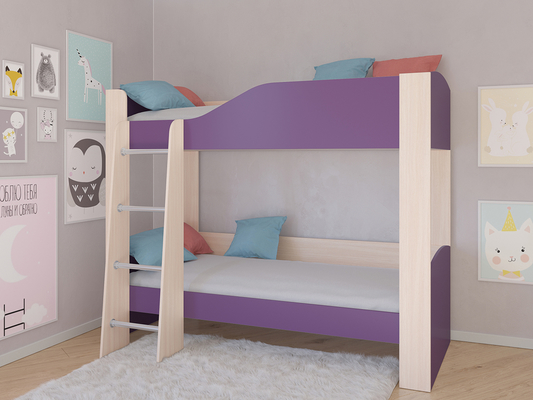 Кровать двухъярусная  Кровать двухъярусная АСТРА 2 Дуб молочный/Фиолетовый без ящика