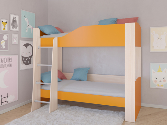 Кровать двухъярусная  Кровать двухъярусная АСТРА 2 Дуб молочный/Оранжевый без ящика