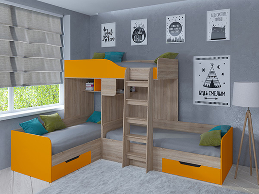 Кровать двухъярусная  Кровать двухъярусная Трио Сонома/Оранжевый