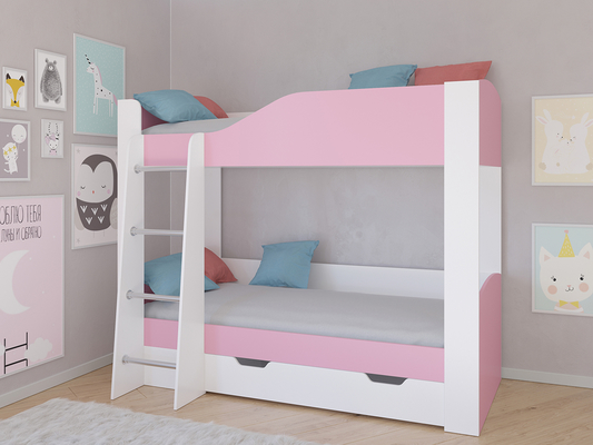 Кровать двухъярусная  Кровать двухъярусная АСТРА 2  Белый/Розовый с ящиком
