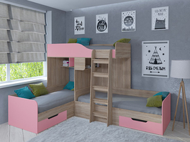 Кровать двухъярусная Трио Сонома/Розовый