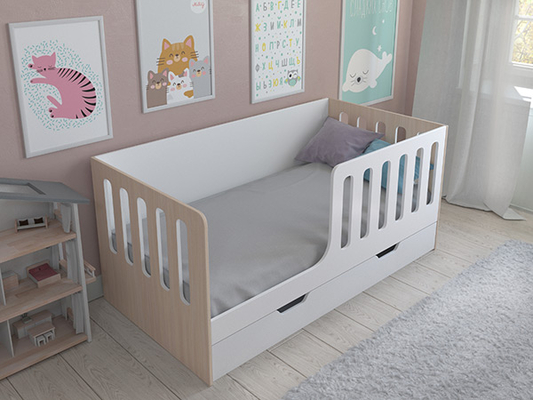 Детская кровать  Кровать Астра 12 с ящиком Белый/Дуб молочный